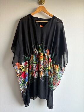 Thrift Market Black & Floral Caftan Sheer Dress